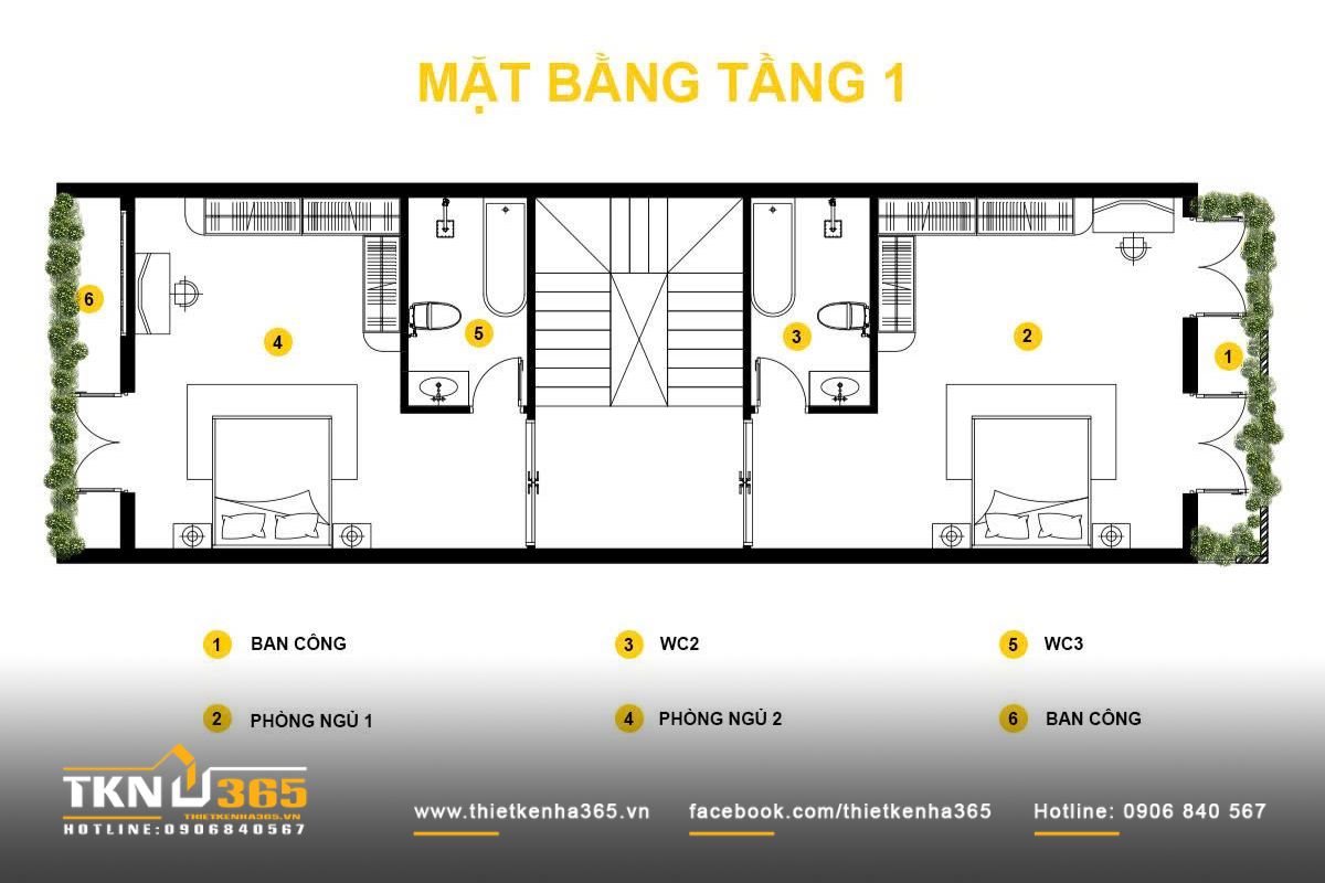 Tầng 2 c&oacute; ph&ograve;ng ngủ lớn, ph&ograve;ng ngủ đ&ocirc;i cho trẻ em v&agrave; khu vực thay đồ rộng r&atilde;i
