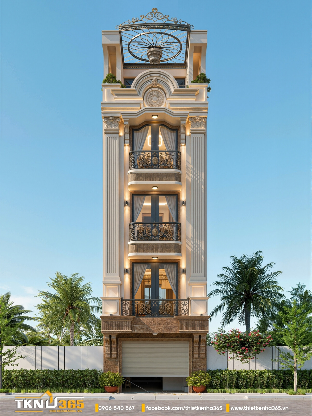 Mặt tiền sang trọng tinh tế nhờ sự kết hợp h&agrave;i h&ograve;a giữa vật liệu v&agrave; m&agrave;u sắc