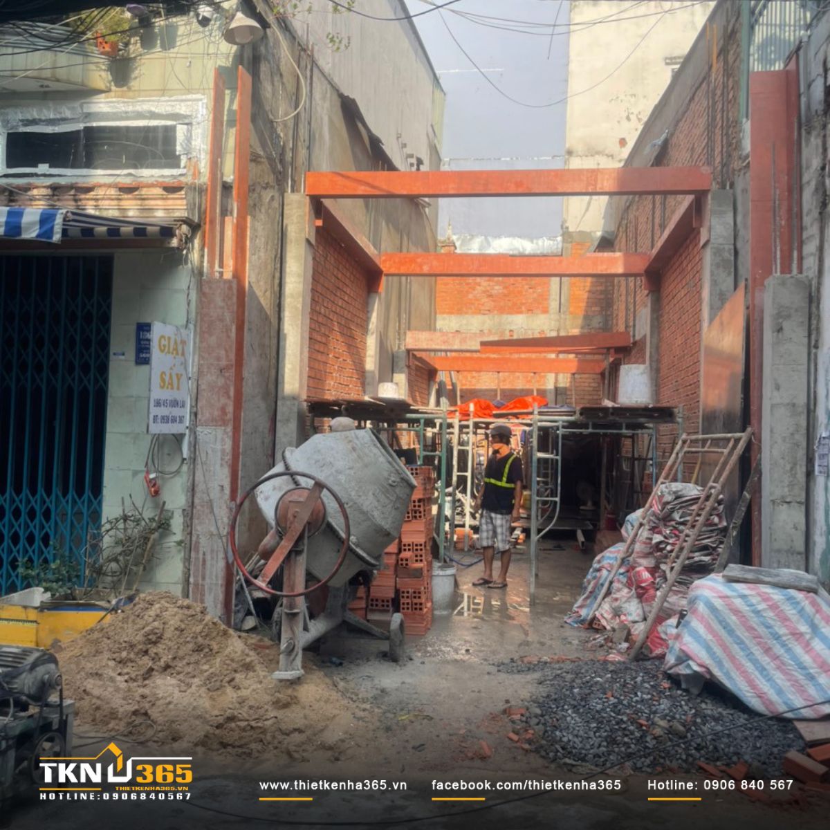 Hình ảnh thi công móng, bể phốt, đổ bê tông và xây tường tầng trệt