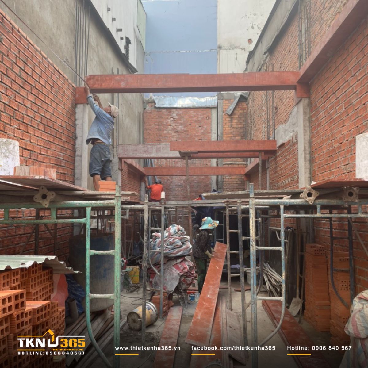 Hình ảnh thi công móng, bể phốt, đổ bê tông và xây tường tầng trệt