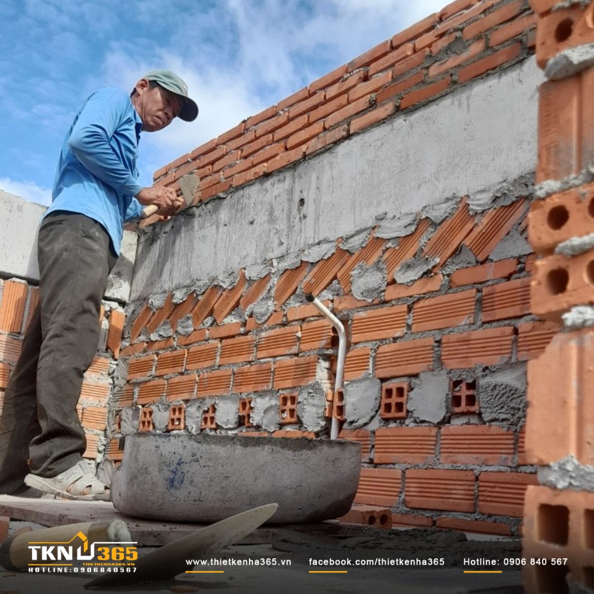 Hình ảnh xây tường gạch và tô tường trong - ngoài