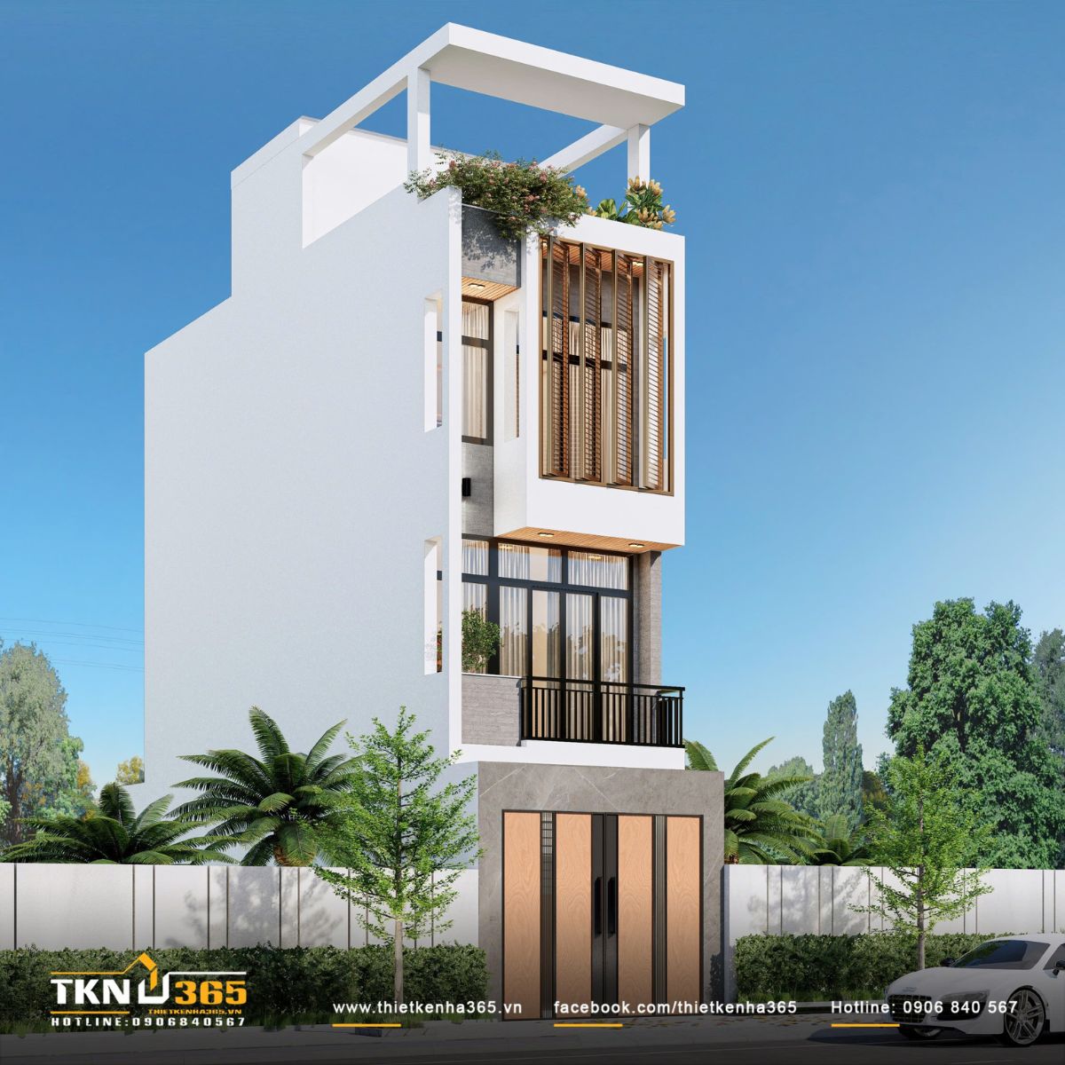 Tầng tum thoáng kết hợp vườn nhỏ trên cao mang đến vẻ đẹp hiện đại và giàu sức sống cho công trình nhà phố