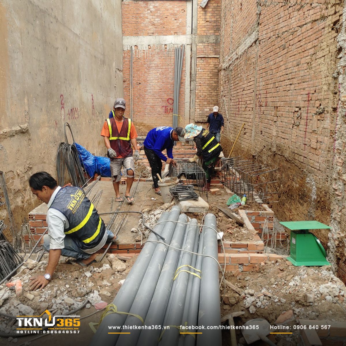 Hình ảnh thi công móng, bể phốt, đổ bê tông và xây tường tầng trệt