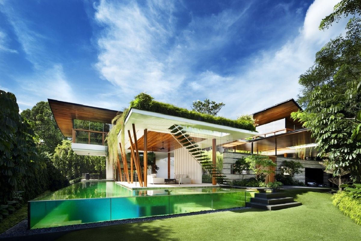 Biệt thự xanh bố tr&iacute; mặt bằng mở, tăng cường khả năng lấy s&aacute;ng v&agrave; th&ocirc;ng gi&oacute; tự nhi&ecirc;n (Ảnh: Sưu tầm)