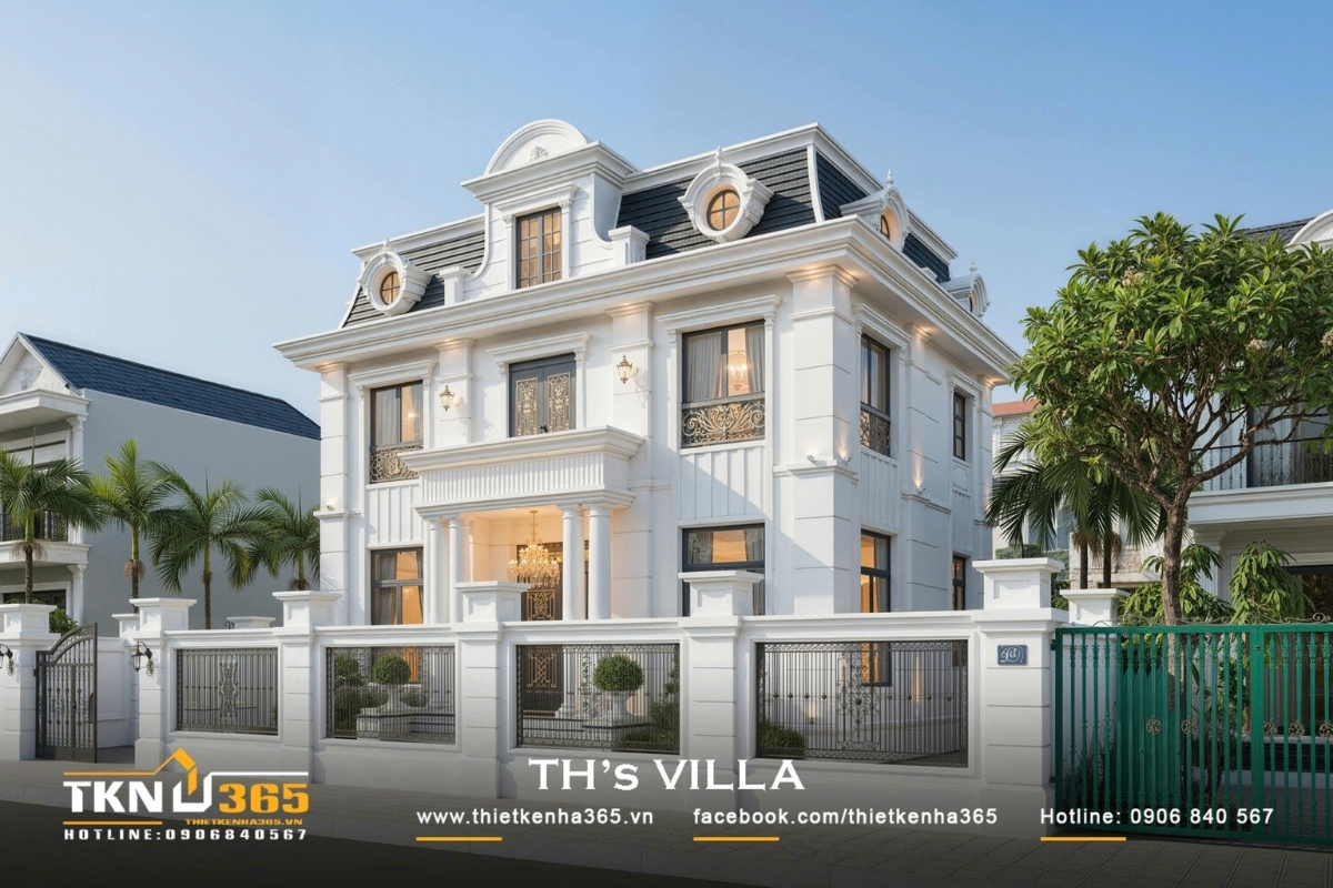 mẫu biệt thự 3 tầng t&acirc;n cổ điển