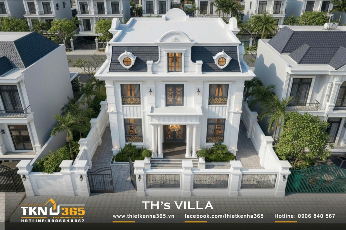 mẫu biệt thự 3 tầng t&acirc;n cổ điển