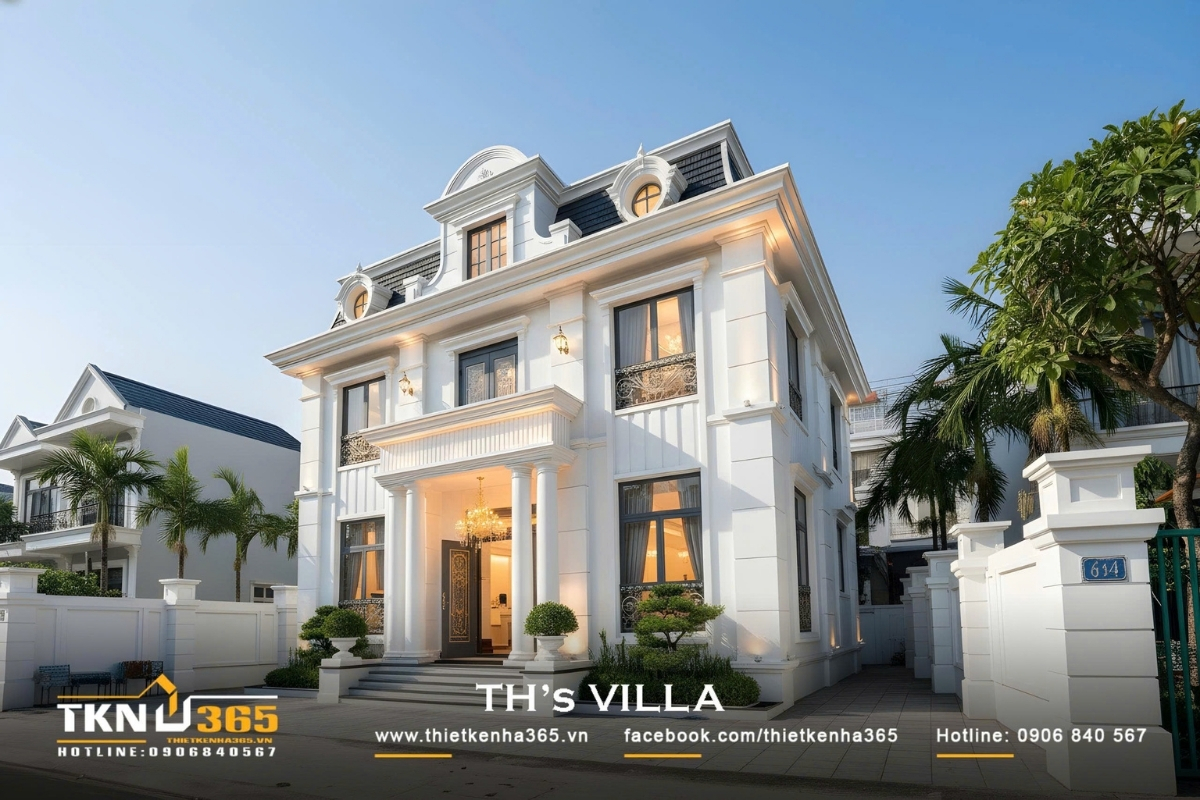 mẫu biệt thự 3 tầng t&acirc;n cổ điển