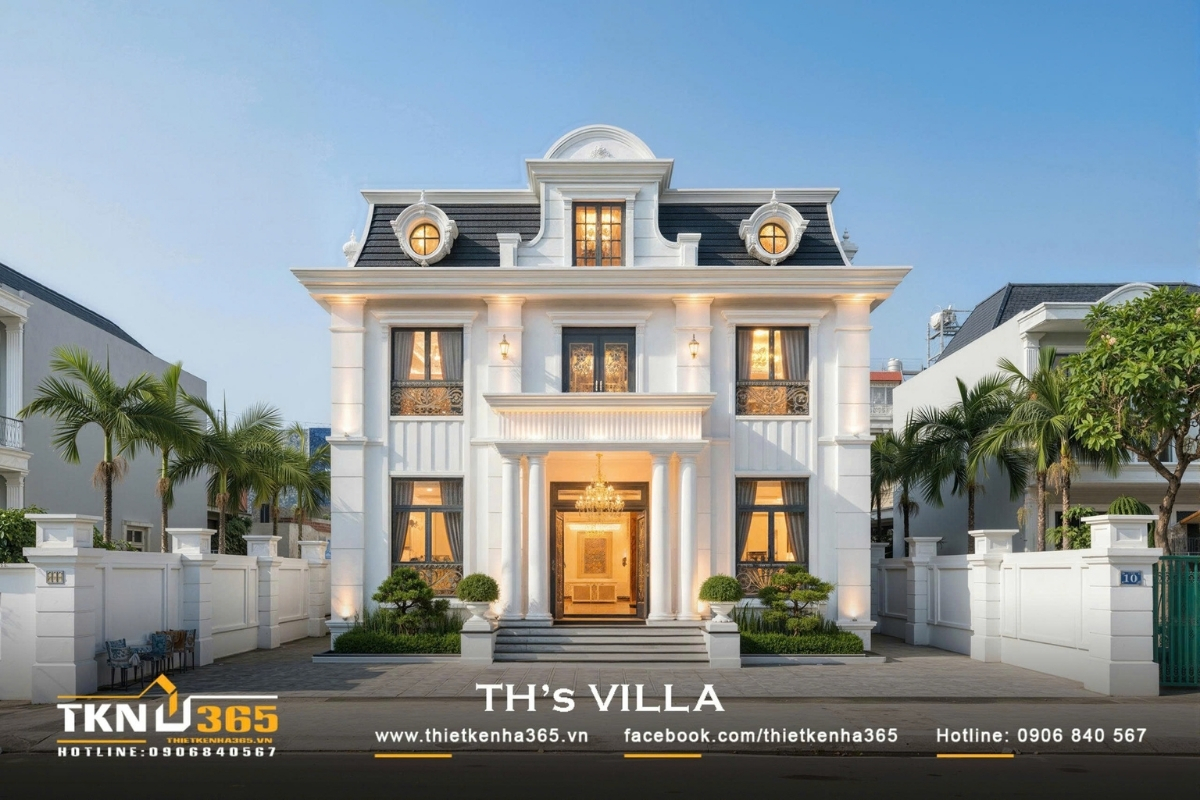 mẫu biệt thự 3 tầng t&acirc;n cổ điển
