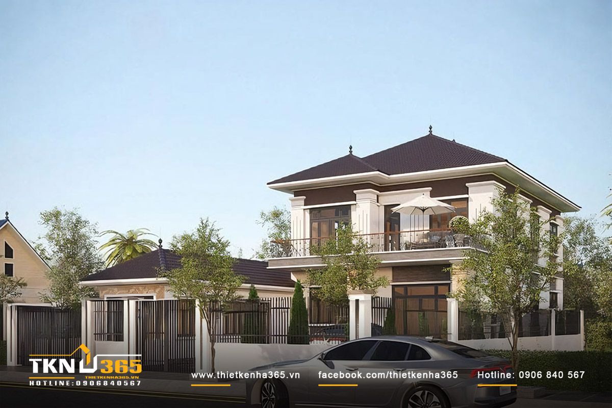 Biệt thự 120m2 4 phòng ngủ mái Nhật sở hữu kết cấu nhà 2 tầng bền vững, đường nét hài hòa