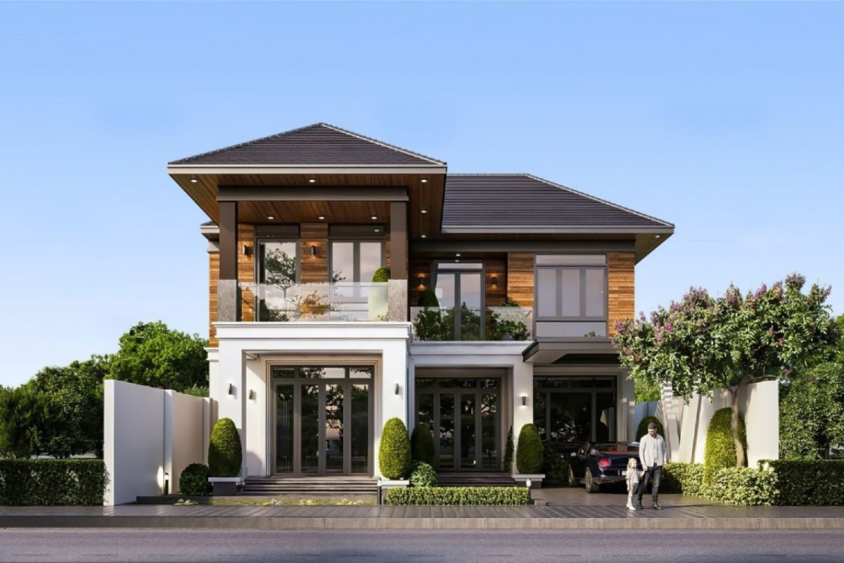 Biệt thự 2 tầng 150m2 m&aacute;i Nhật sở hữu c&aacute;c lớp m&aacute;i trải rộng theo chiều ngang (Ảnh: Sưu tầm)