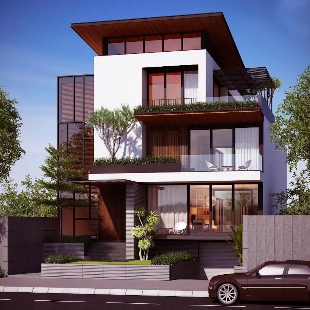 Biệt thự 3 tầng 100m2 hiện đại là giải pháp tối ưu không gian sử dụng nhờ hình khối và đường nét đơn giản (Ảnh: Sưu tầm)