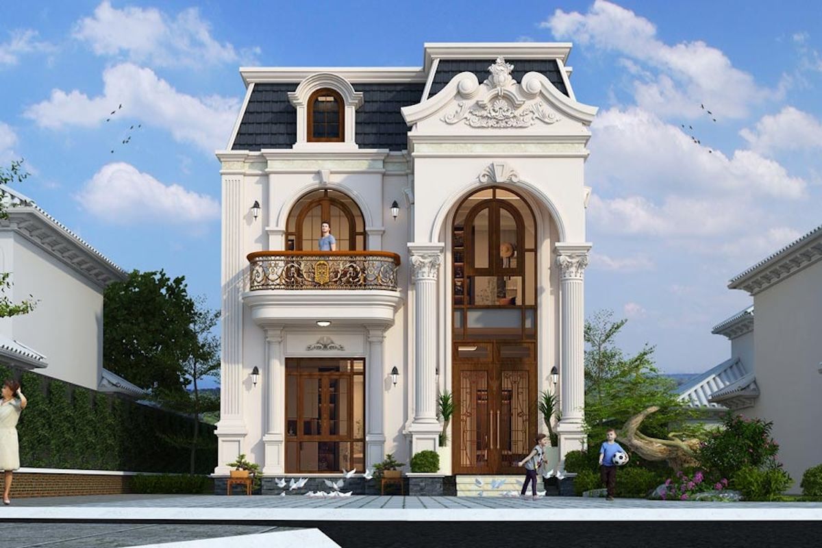 Mẫu biệt thự mini 2 tầng 80m2 phong c&aacute;ch t&acirc;n cổ điển nhẹ g&acirc;y ấn tượng với những chi tiết ph&agrave;o chỉ, trang tr&iacute; vừa đủ (Ảnh: Sưu tầm)