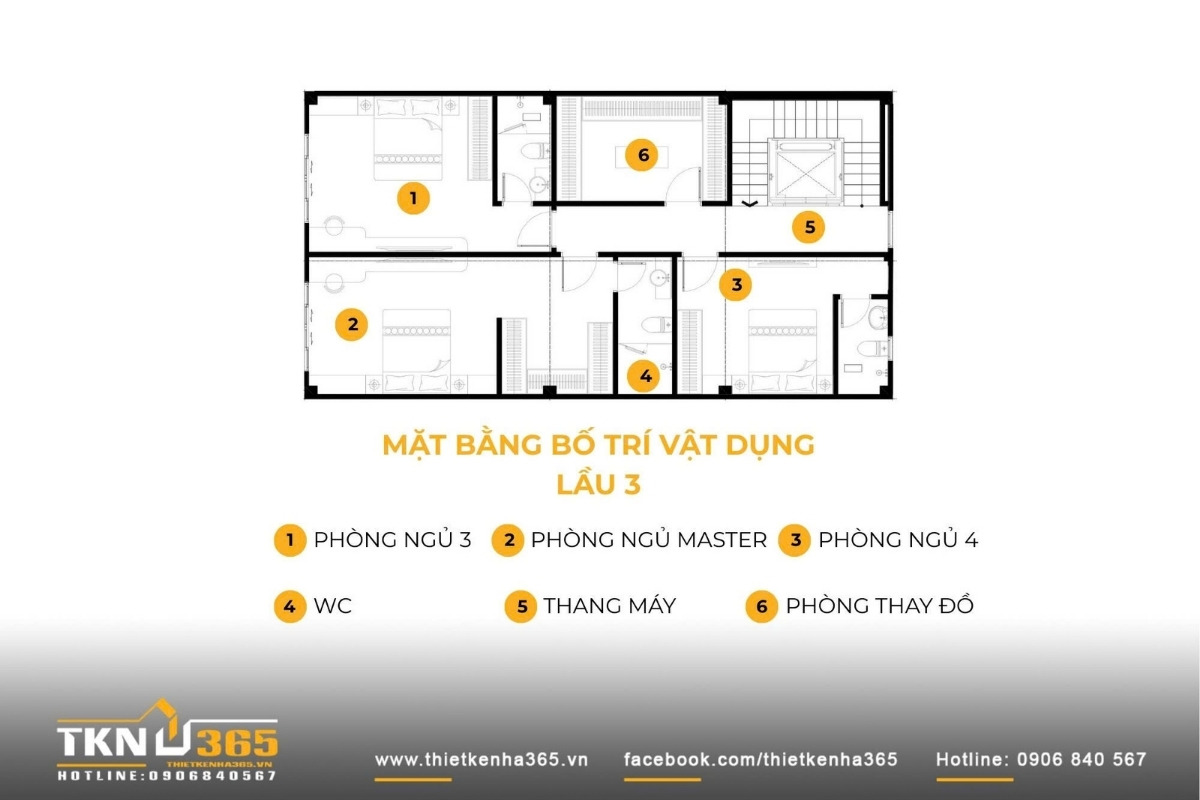 mặt bằng công năng nhà phố 6 tầng