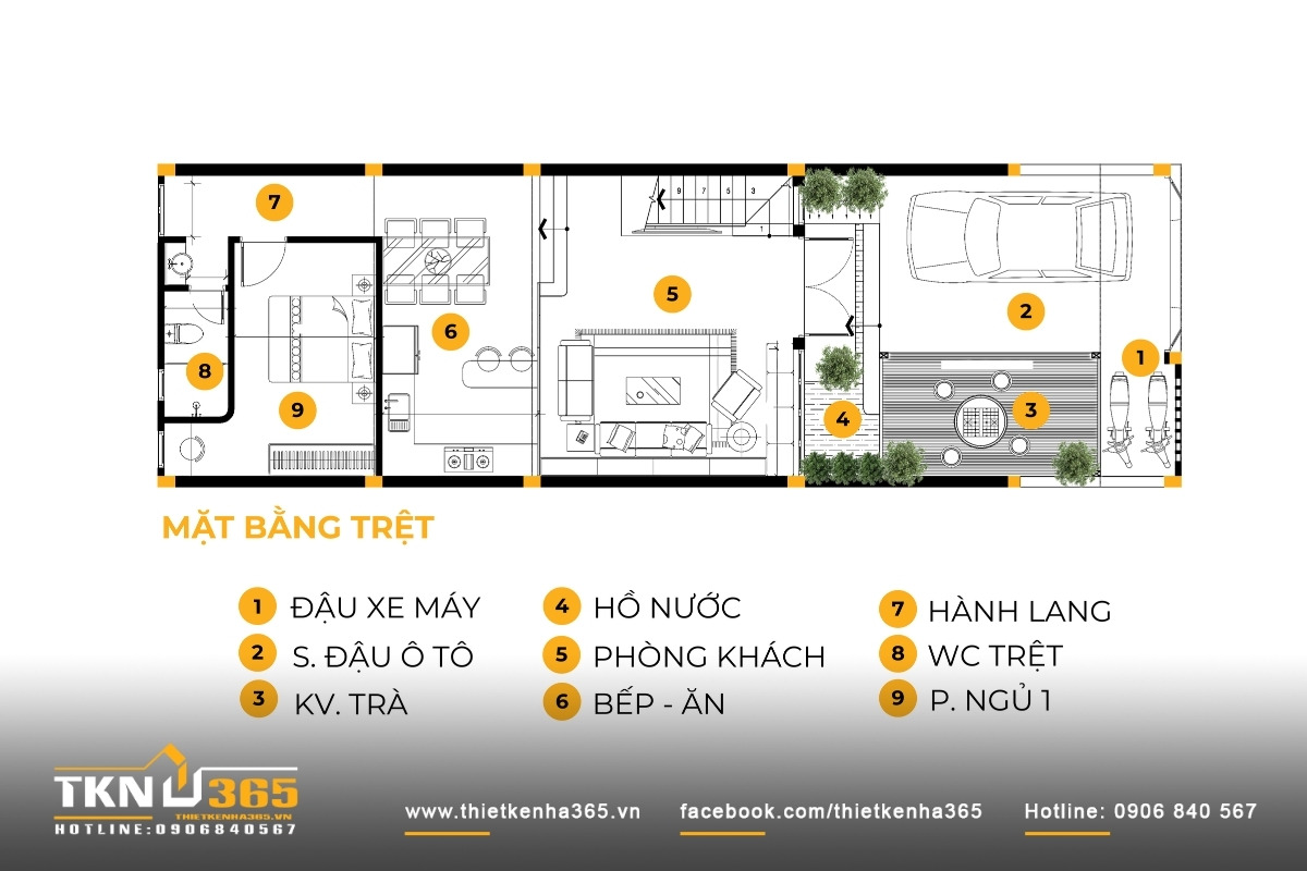 mặt bằng công năng nhà phố 3 tầng ở bình tân