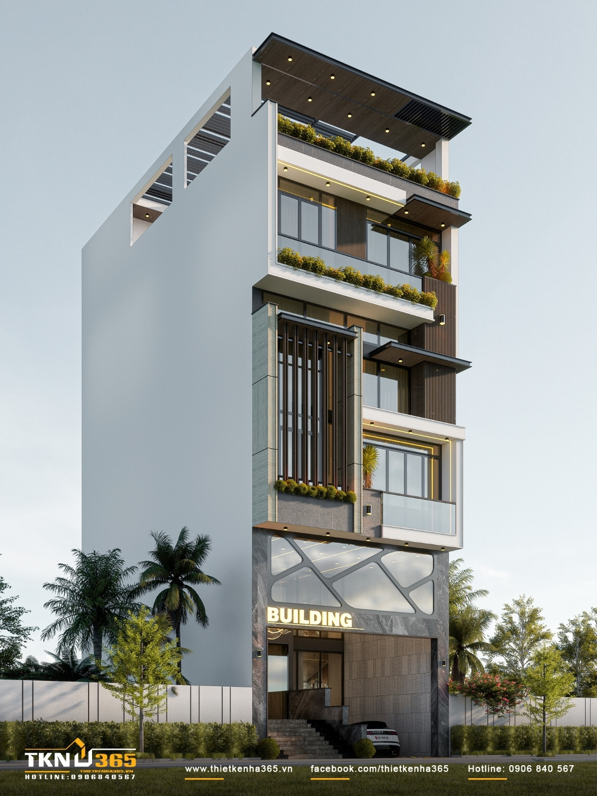 mặt tiền thiết kế nhà 6 tầng 1 hầm ở tân bình