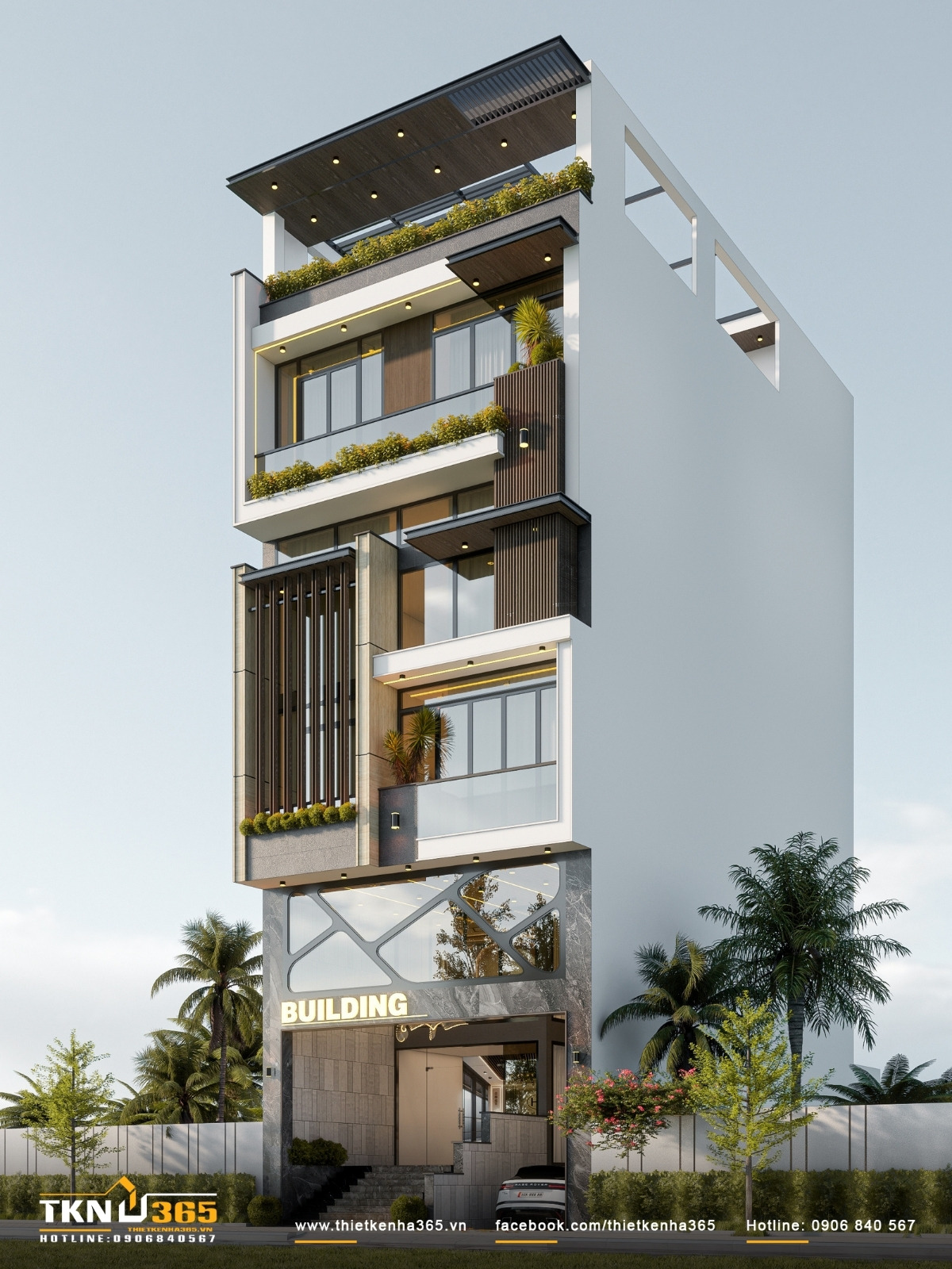 mặt tiền thiết kế nhà 6 tầng 1 hầm ở tân bình