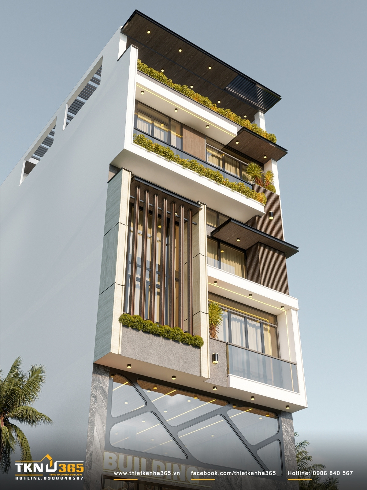 mặt tiền thiết kế nhà 6 tầng 1 hầm ở tân bình