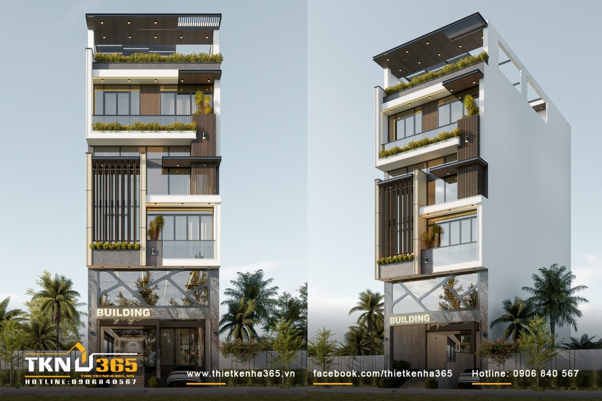 mặt tiền thiết kế nhà 6 tầng 1 hầm ở tân bình