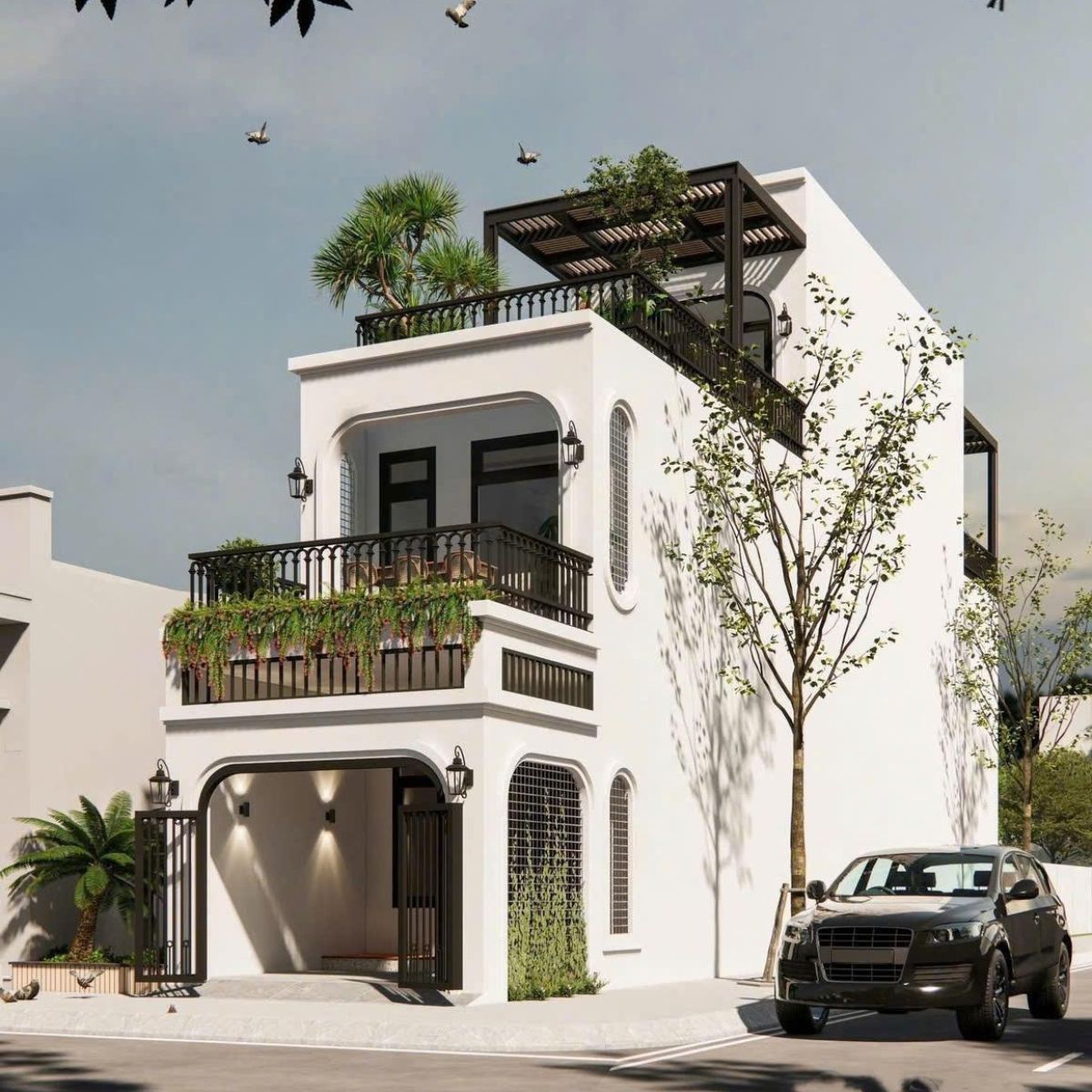 Thiết kế nh&agrave; 1 trệt 1 lầu 1 tum với nhiều khoảng xanh m&aacute;t mẻ, th&iacute;ch nghi tốt với thời tiết nắng n&oacute;ng tại miền Nam (Ảnh: Sưu tầm)