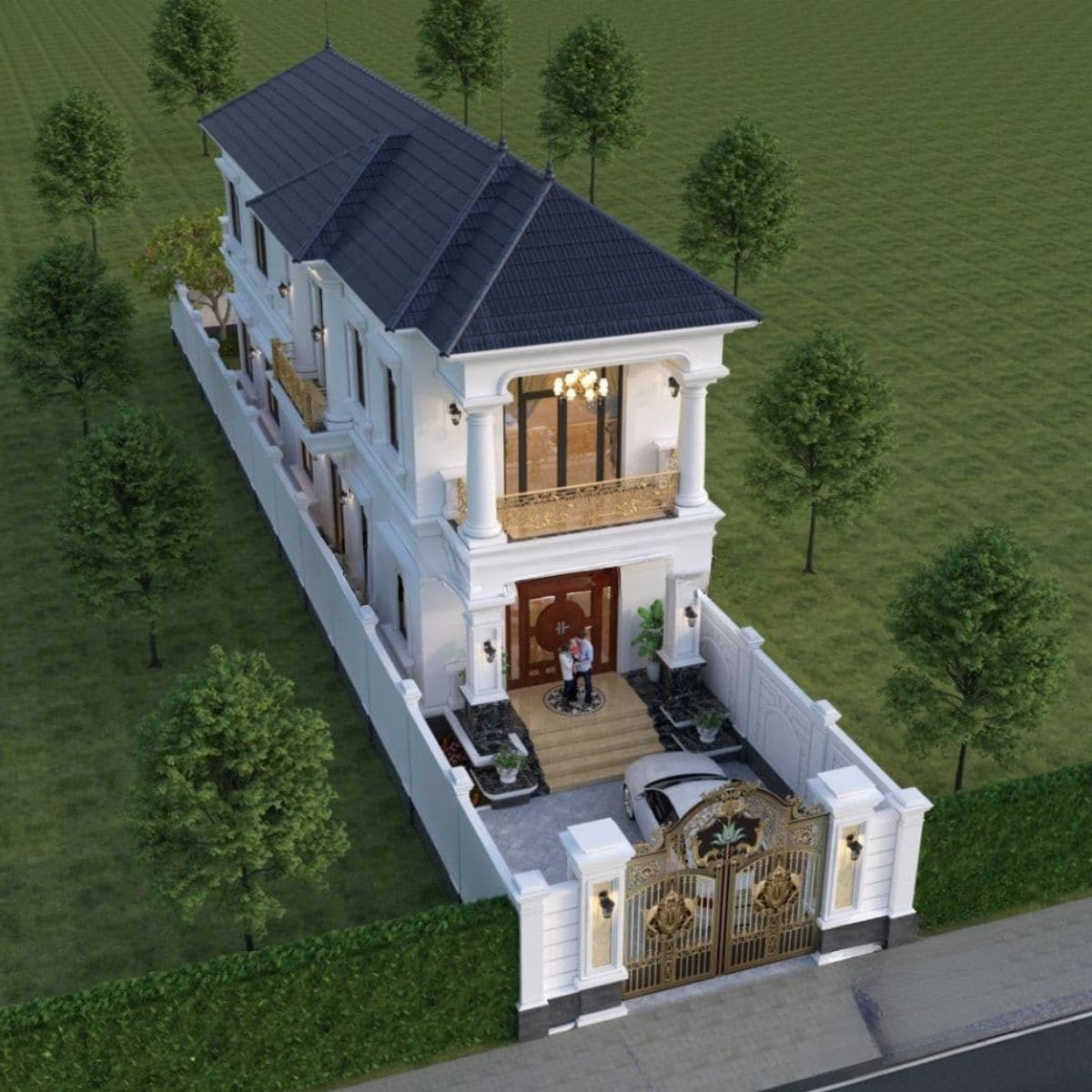 Mẫu nh&agrave; 1 trệt 1 lầu 4x16 m&aacute;i Nhật được thiết kế theo phong c&aacute;ch t&acirc;n cổ điển nhẹ nh&agrave;ng, trang nh&atilde; (Ảnh: Sưu tầm)