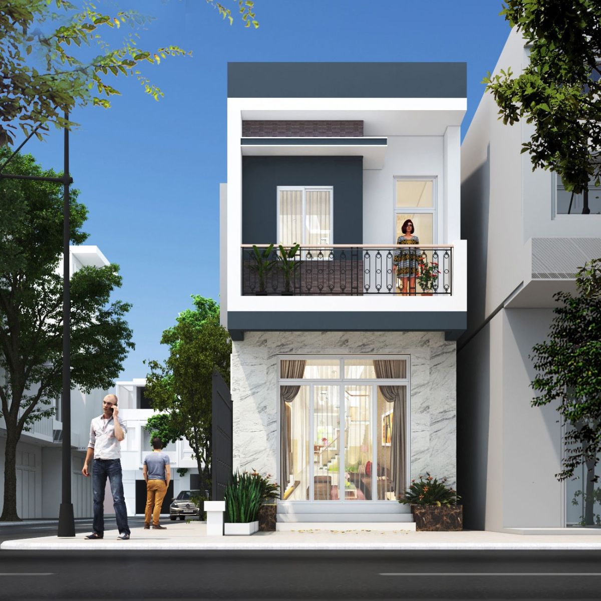 Mẫu nh&agrave; 1 trệt 1 lầu 4x16 hiện đại thiết kế m&aacute;i bằng (Ảnh: Sưu tầm)