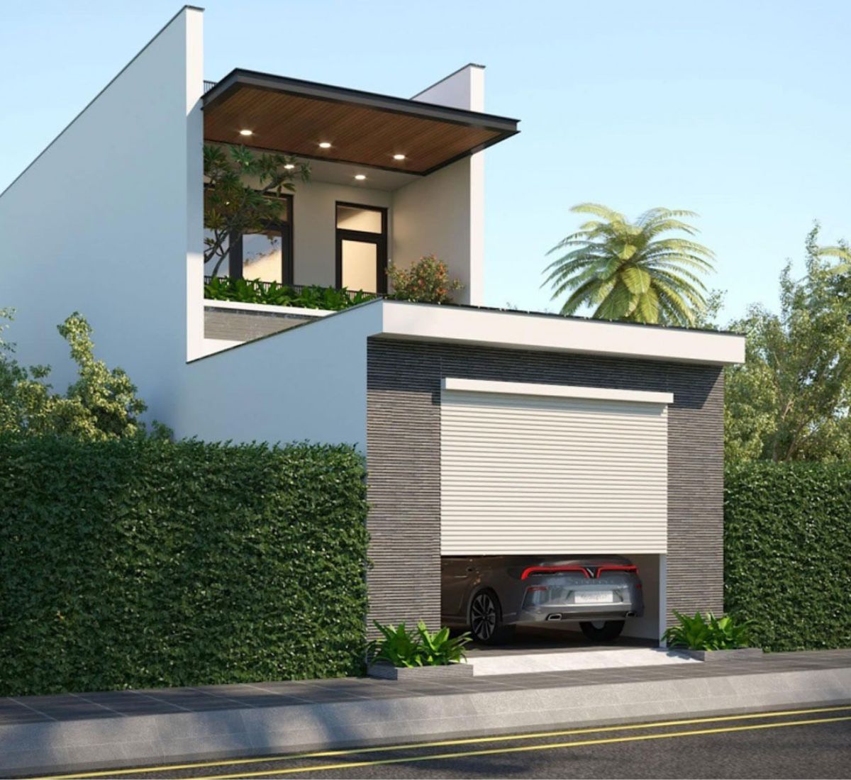 Mẫu nh&agrave; 1 trệt 1 lầu 5x16 bố tr&iacute; gara &ocirc; t&ocirc; song song ph&ograve;ng kh&aacute;ch (Ảnh: Sưu tầm)