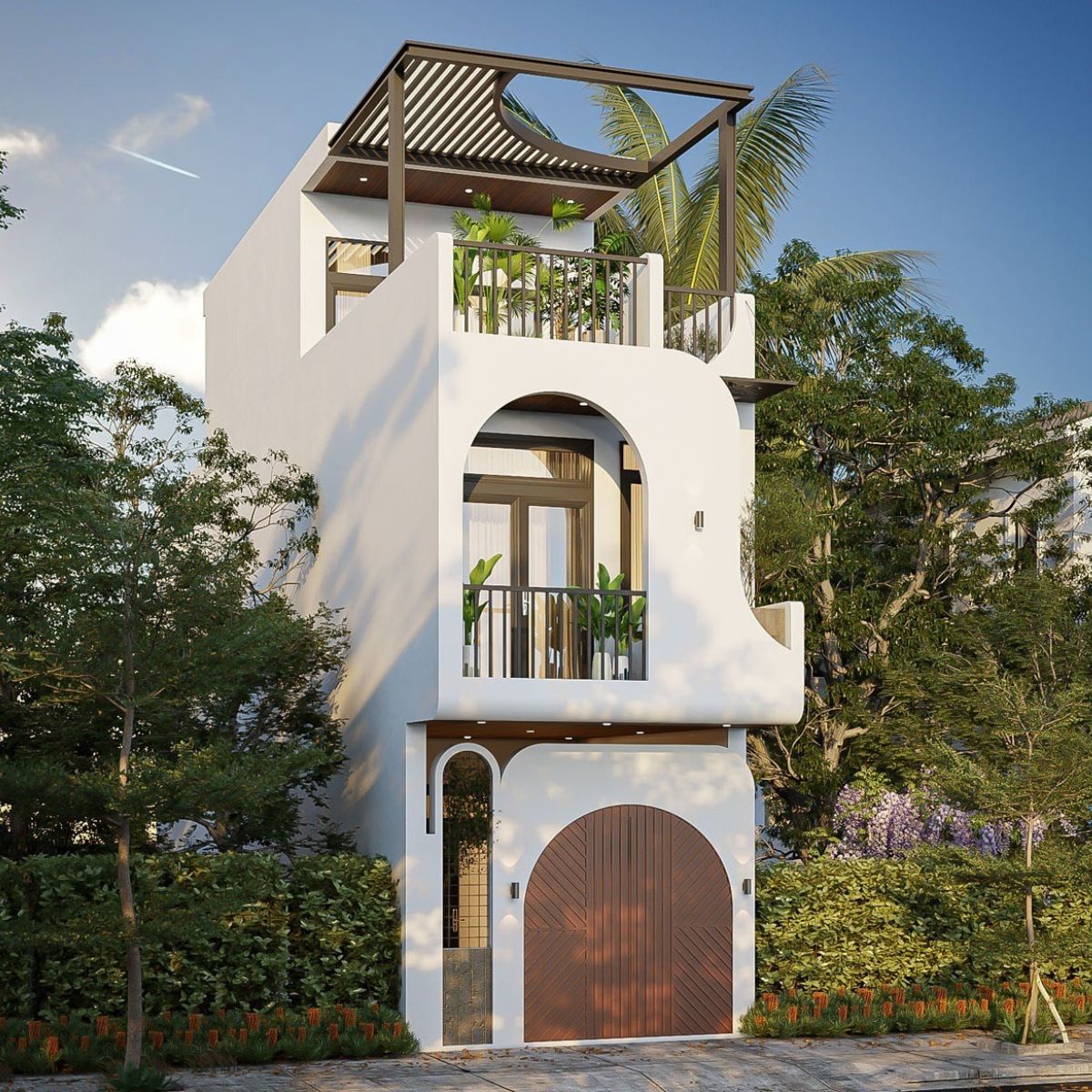 Mẫu nh&agrave; 1 trệt 1 lầu 5x16 c&oacute; s&acirc;n thượng v&agrave; tầng tum, tạo th&ecirc;m kh&ocirc;ng gian thư gi&atilde;n dễ chịu (Ảnh: Sưu tầm)