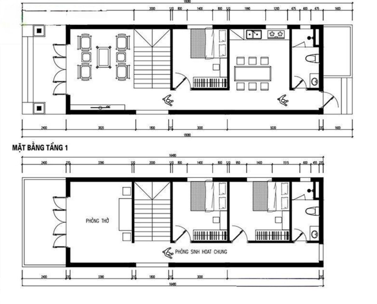 Bản vẽ mặt bằng nh&agrave; 1 trệt 1 lầu 5x16m với c&aacute;c khu vực chức năng được bố tr&iacute; khoa học (Ảnh: Sưu tầm)