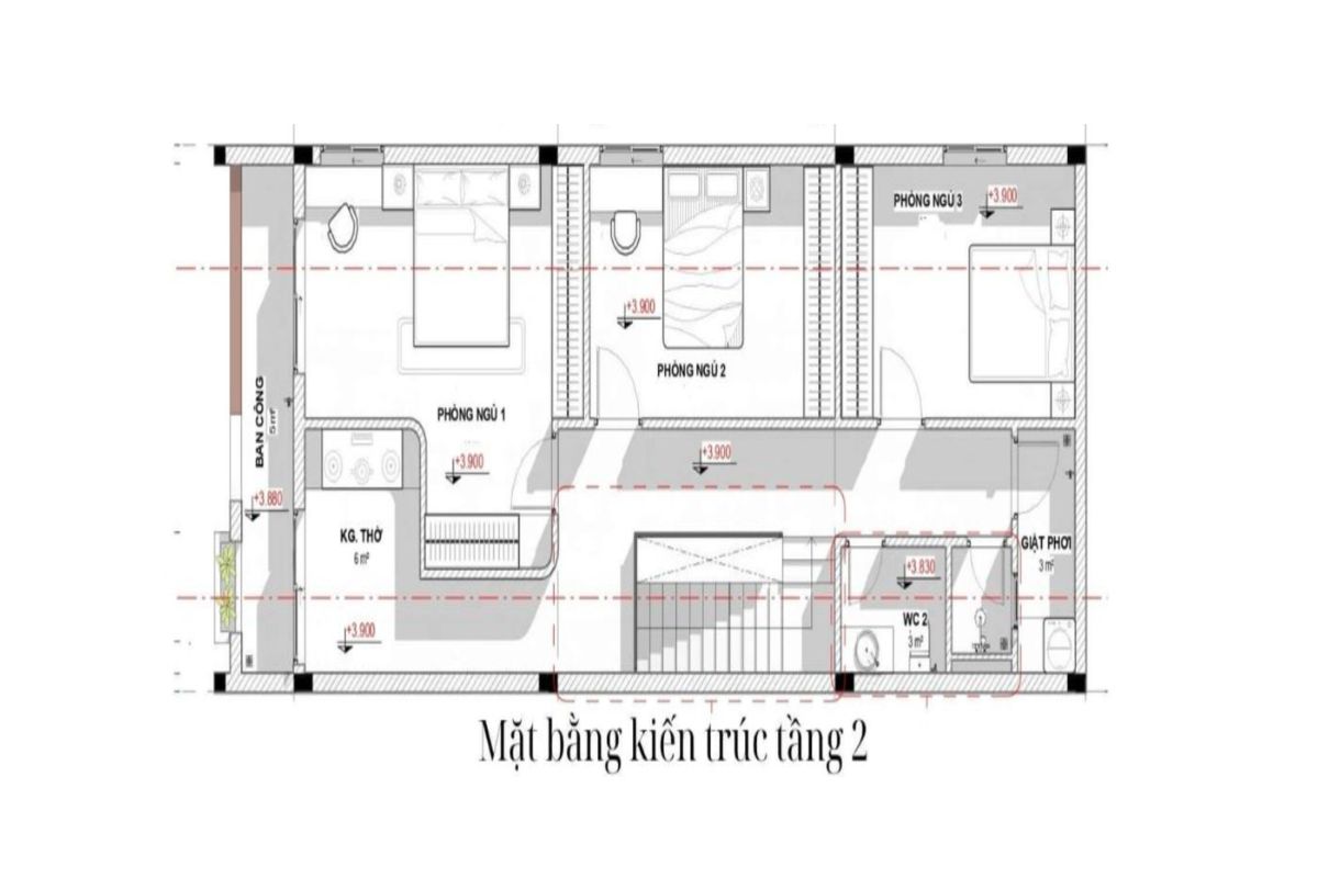 Bản vẽ mặt bằng lầu 1 nh&agrave; 1 trệt 1 lầu 5x16m (Ảnh: Sưu tầm)