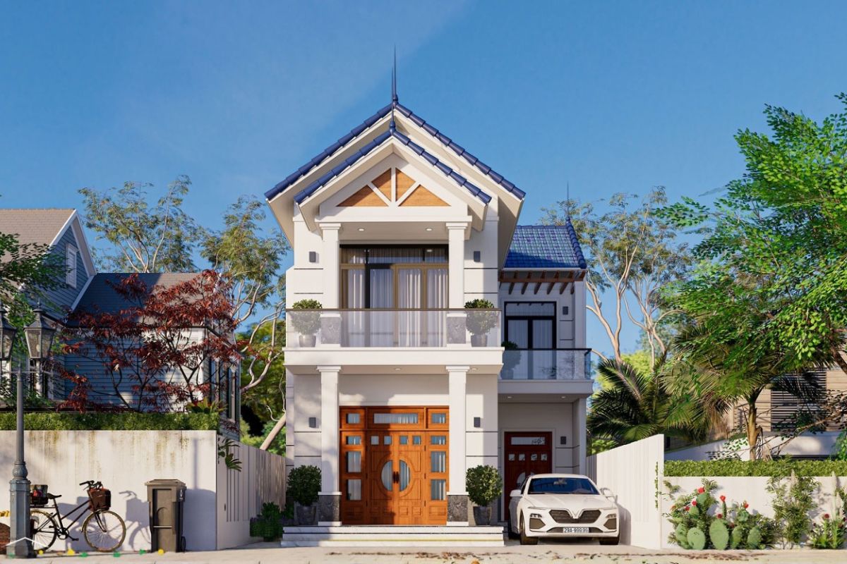 Mẫu nh&agrave; 1 trệt 1 lầu m&aacute;i Th&aacute;i chữ L gi&uacute;p mặt tiền ch&iacute;nh th&ocirc;ng tho&aacute;ng (Ảnh: Sưu tầm)