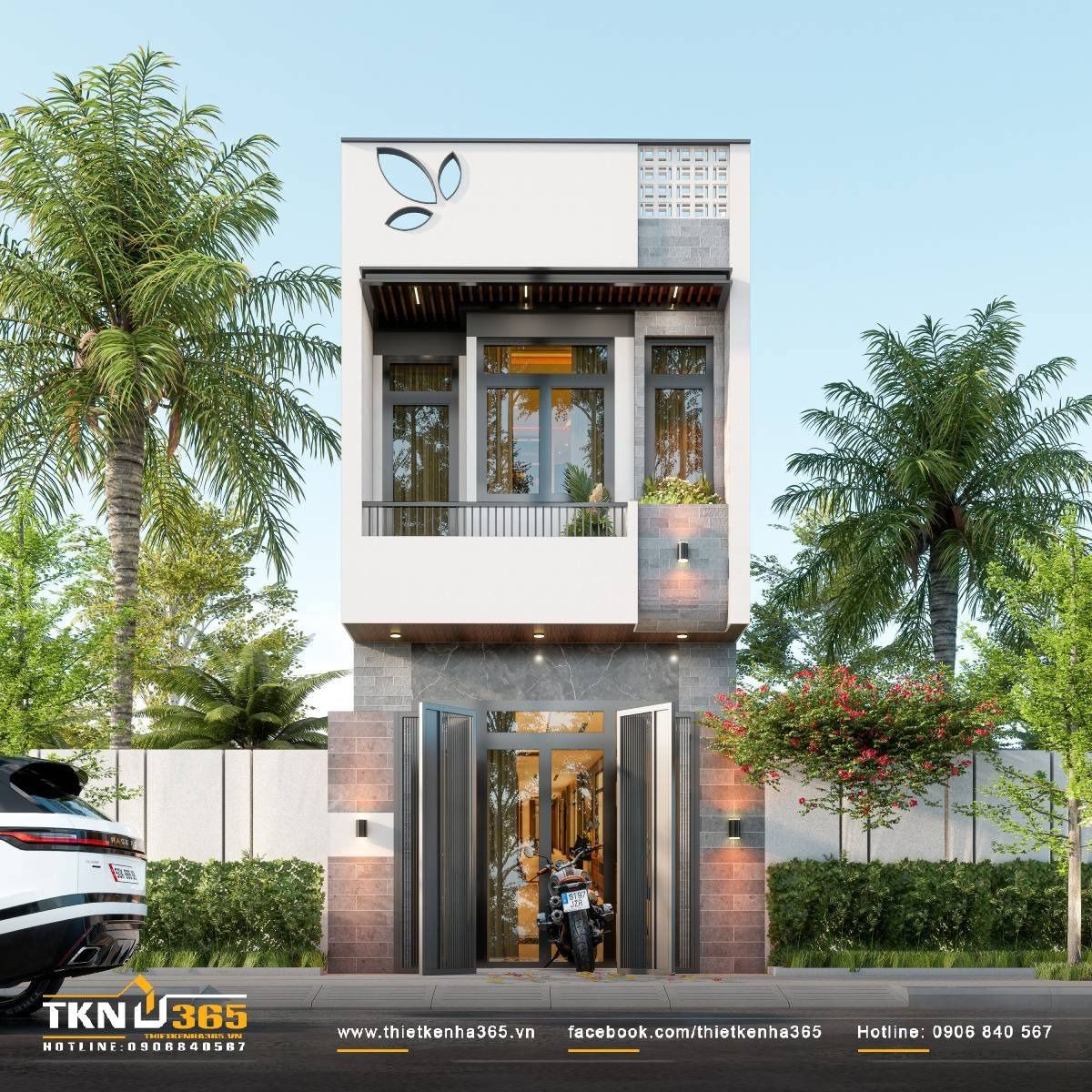 Mẫu nh&agrave; 1 trệt 1 lầu x&acirc;y dựng tr&ecirc;n l&ocirc; đất hẹp ngang nhưng vẫn ấn tượng nhờ thiết kế mặt tiền thu h&uacute;t