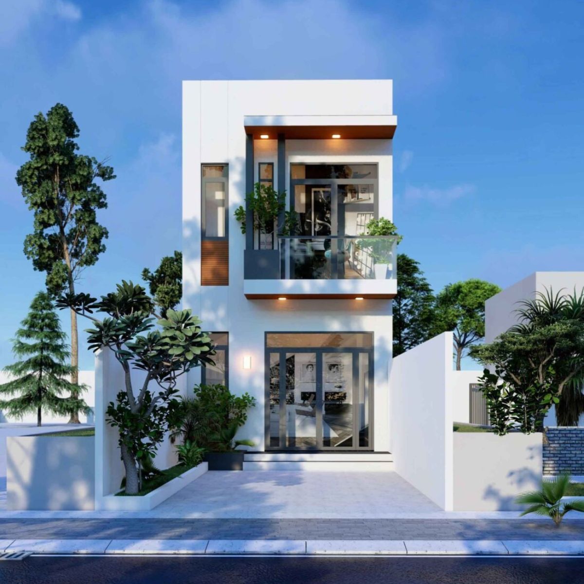 Mẫu thiết kế nh&agrave; 1 trệt 1 lầu 4x16m khai th&aacute;c tối đa chất liệu k&iacute;nh để tăng khả năng lấy s&aacute;ng (Ảnh: Sưu tầm)