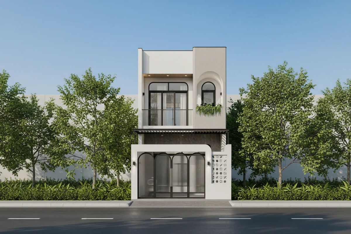 Mẫu thiết kế nh&agrave; 1 trệt 1 lầu 5x16m g&acirc;y ấn tượng với những đường cong mềm mại (Ảnh: Sưu tầm)