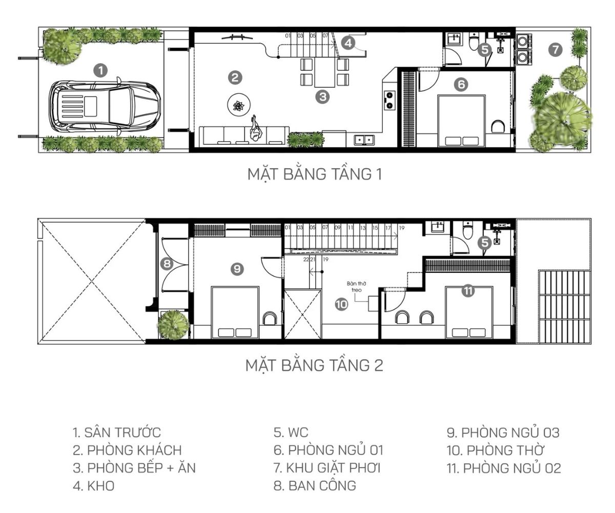 Bản vẽ nh&agrave; 1 trệt 1 lầu 5x20 c&oacute; giếng trời giữa nh&agrave; (Ảnh: Sưu tầm)