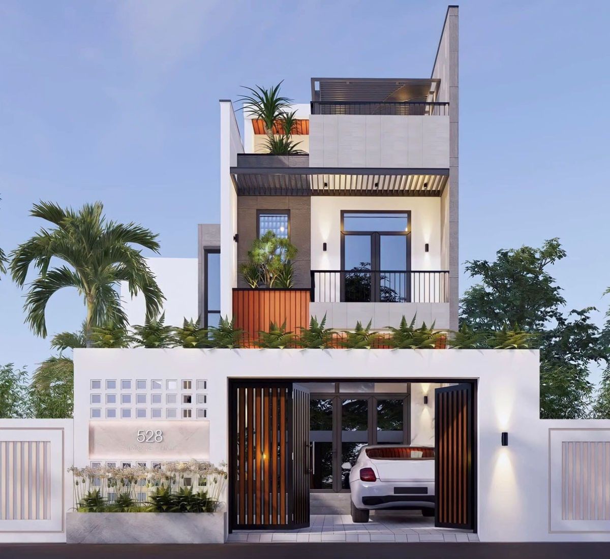 Mẫu nh&agrave; 1 trệt 1 lầu 5x20 c&oacute; gara rộng tho&aacute;ng ở tầng trệt (Ảnh: Sưu tầm)