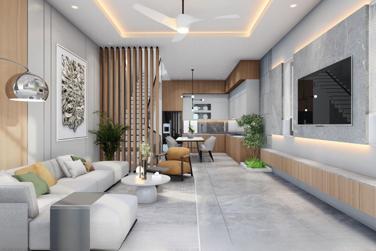 Nh&agrave; 1 trệt 1 lầu 5x20 4 ph&ograve;ng ngủ bố tr&iacute; ph&ograve;ng kh&aacute;ch - bếp - ăn li&ecirc;n th&ocirc;ng mạch lạc (Ảnh: Sưu tầm)