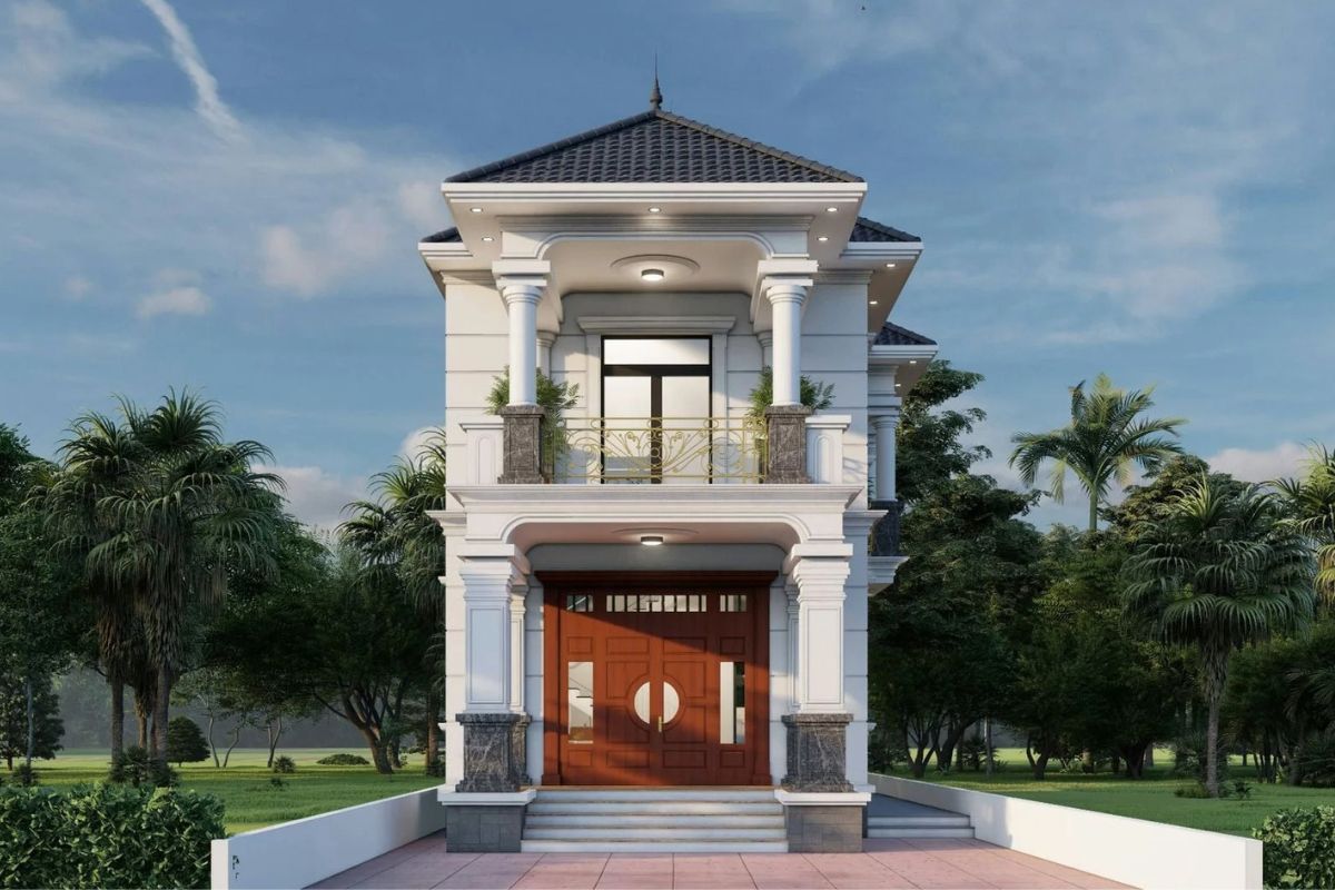 Mẫu nh&agrave; 1 trệt 1 lầu 5x20 m&aacute;i nhật hiện đại, kết nối h&agrave;i h&ograve;a với cảnh quan xung quanh (Ảnh: Sưu tầm)