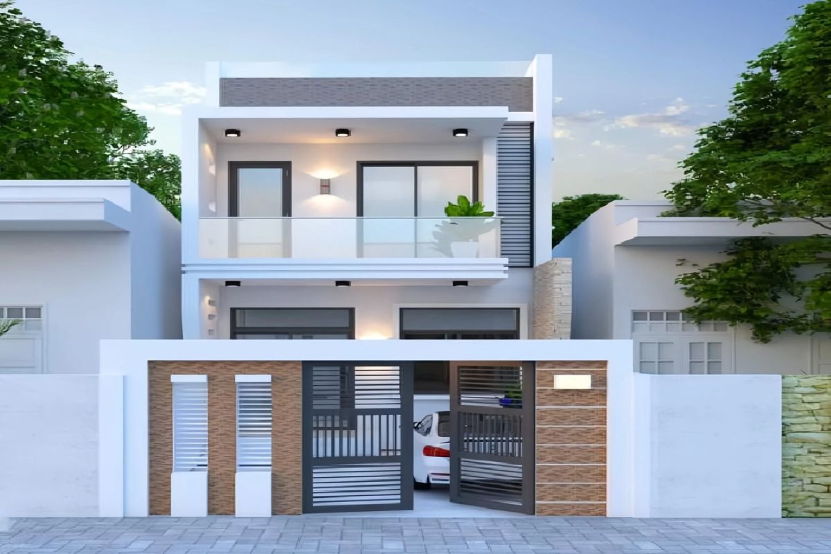 Chất liệu k&iacute;nh được khai th&aacute;c hiệu quả trong nh&agrave; 1 trệt 1 lầu 5x20, nhưng cần lưu &yacute; đến c&aacute;c phương &aacute;n ngăn nắng n&oacute;ng v&agrave; đảm bảo sự ri&ecirc;ng tư (Ảnh: Sưu tầm)