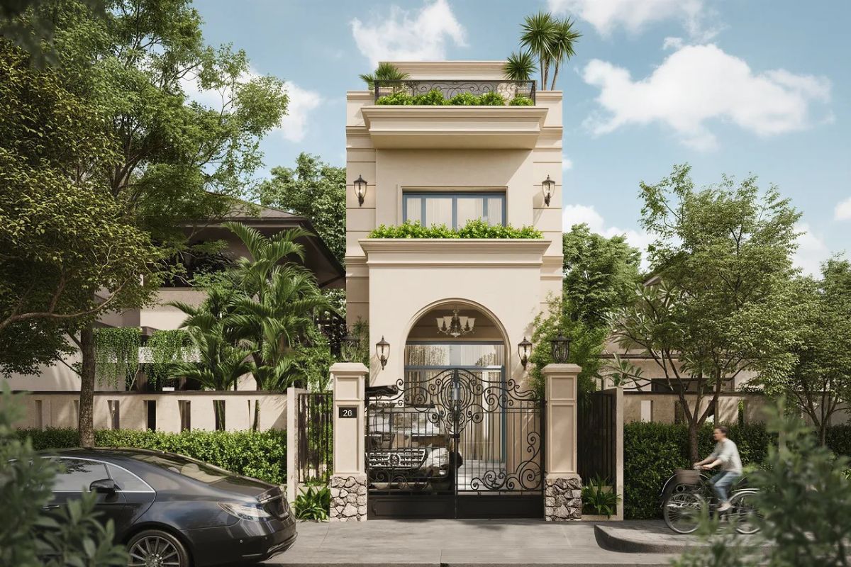 Mẫu nh&agrave; 1 trệt 1 lầu 5x20 t&acirc;n cổ điển bố tr&iacute; giếng trời để lấy s&aacute;ng, th&ocirc;ng gi&oacute; tự nhi&ecirc;n (Ảnh: Sưu tầm)