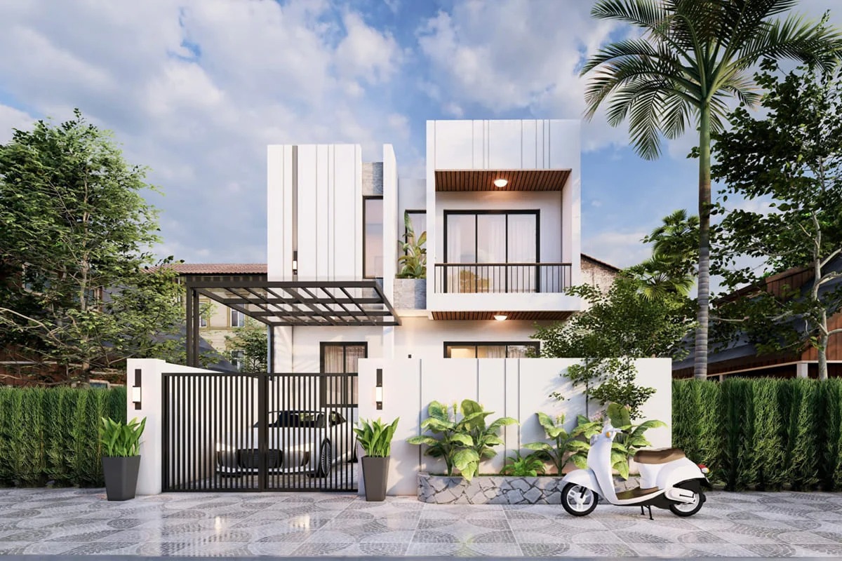 Mẫu thiết kế nh&agrave; 1 trệt 1 lầu 7x15 tận dụng mọi khoảng trống để trồng th&ecirc;m c&acirc;y xanh, tạo khoảng đệm ngăn nắng n&oacute;ng khắc nghiệt (Ảnh: Sưu tầm)