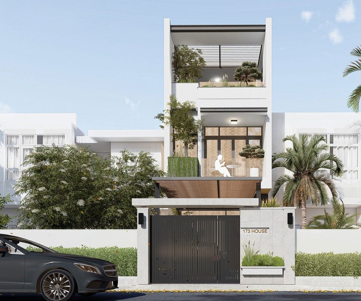 Mẫu nh&agrave; 1 trệt 2 lầu 4x16m m&aacute;i bằng hiện đại bố tr&iacute; gara &ocirc; t&ocirc; rộng tho&aacute;ng ở tầng trệt (Ảnh: Sưu tầm)