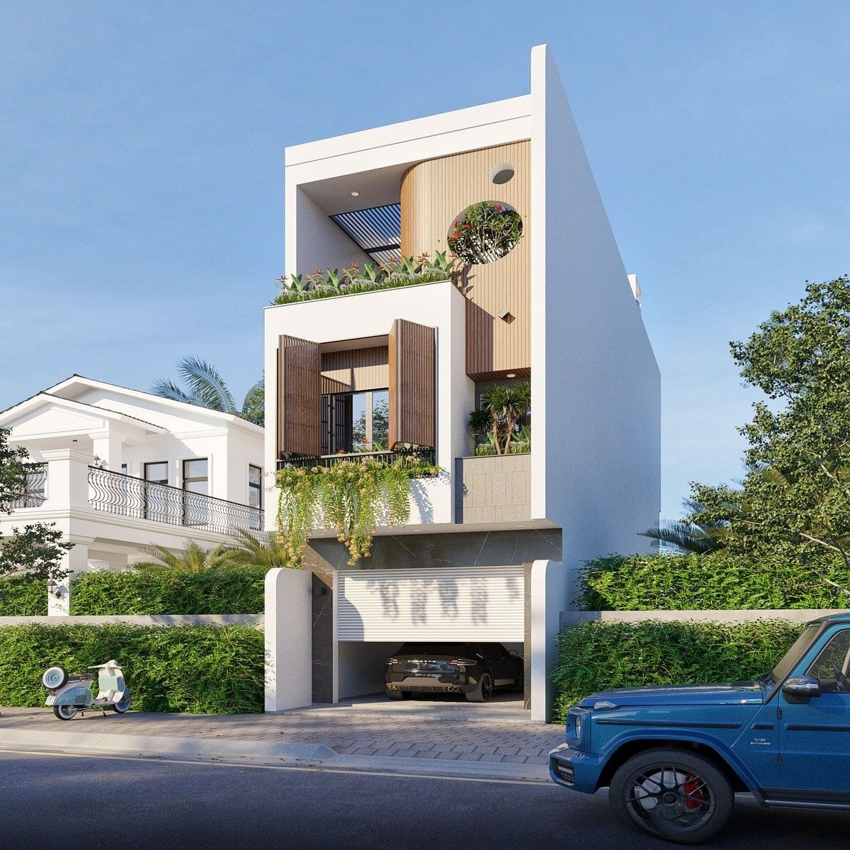 Thiết kế nh&agrave; 1 trệt 2 lầu 4x16m c&oacute; gara &ocirc; t&ocirc; đ&aacute;p ứng đầy đủ tiện nghi cho gia đ&igrave;nh ở đ&ocirc; thị (Ảnh: Sưu tầm)