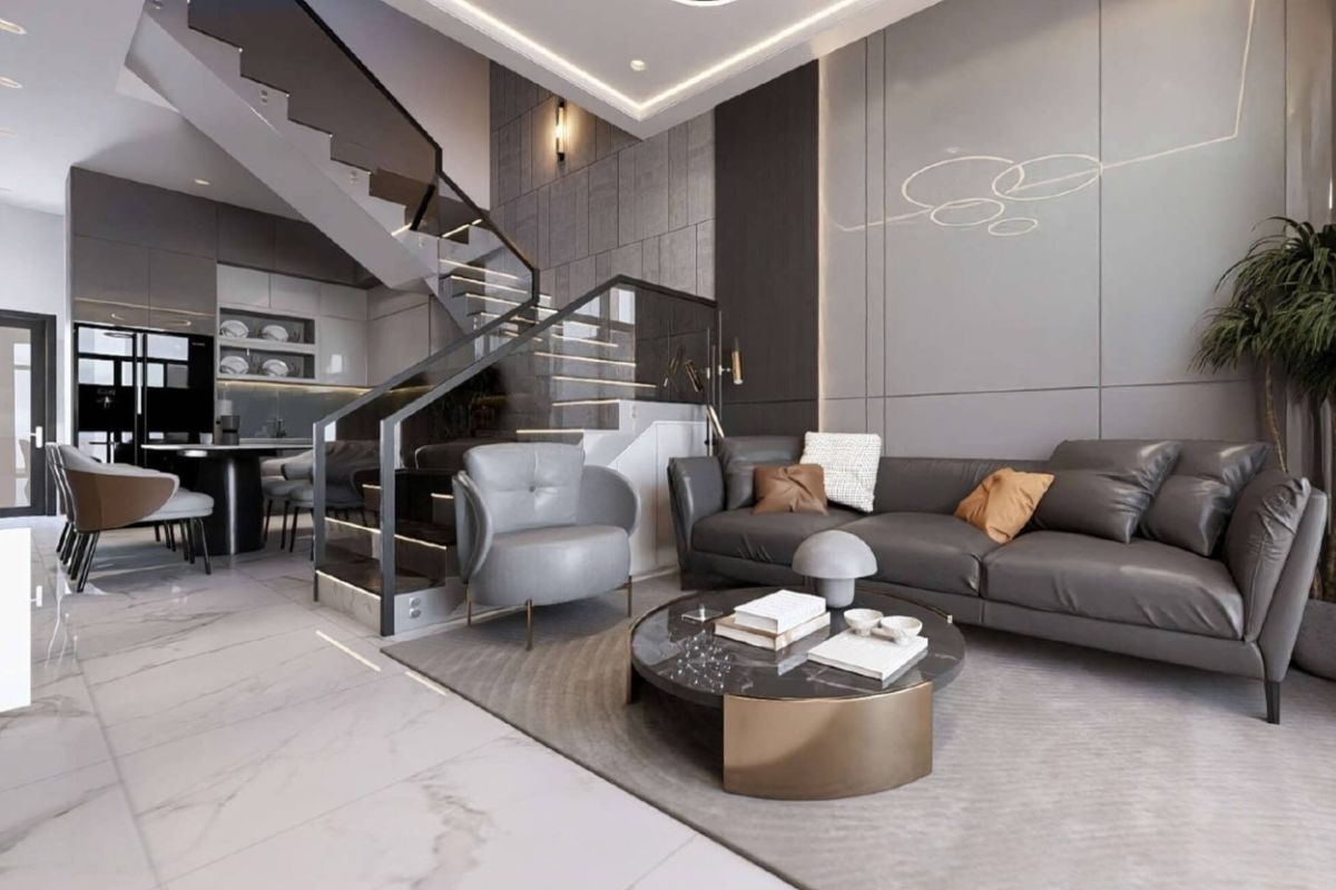 Thiết kế ph&ograve;ng kh&aacute;ch - bếp - ăn li&ecirc;n th&ocirc;ng trong nh&agrave; phố 1 trệt 2 lầu 4x16m 4 ph&ograve;ng ngủ (Ảnh: Sưu tầm)