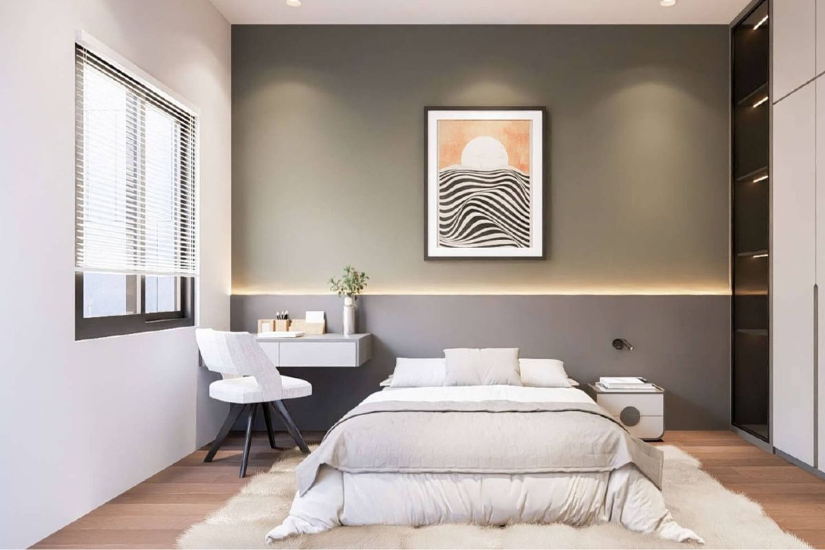 Thiết kế ph&ograve;ng ngủ tối giản, tối ưu diện t&iacute;ch sử dụng trong nh&agrave; phố 1 trệt 2 lầu 4x16m (Ảnh: Sưu tầm)