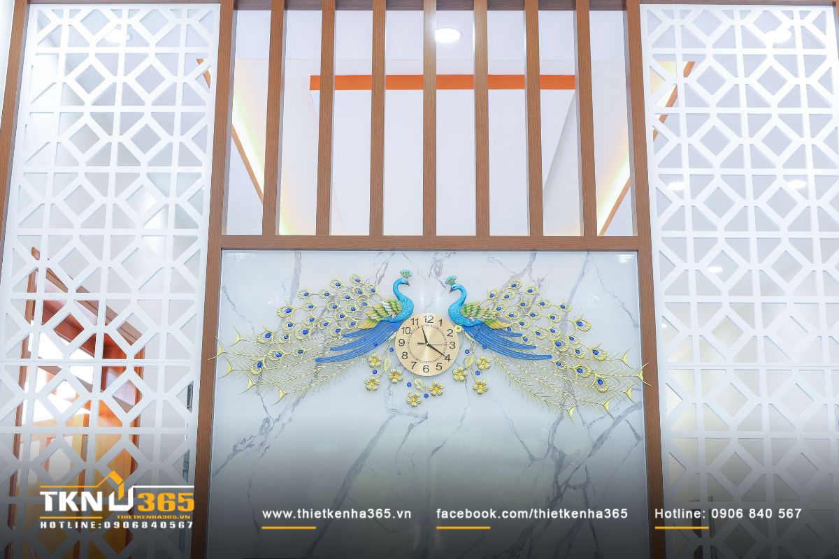 Vách ngăn CNC phân chia không gian phòng khách và khu vực phòng bếp - ăn