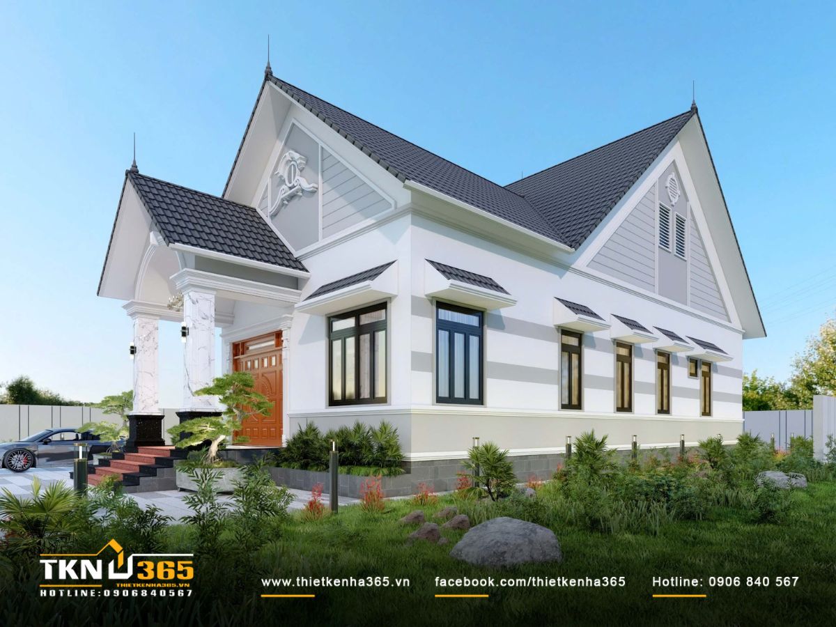 Thiết kế biệt thự vườn 1 tầng mái Thái cân đối, kết nối hài hòa với cảnh quan thiên nhiên xung quanh