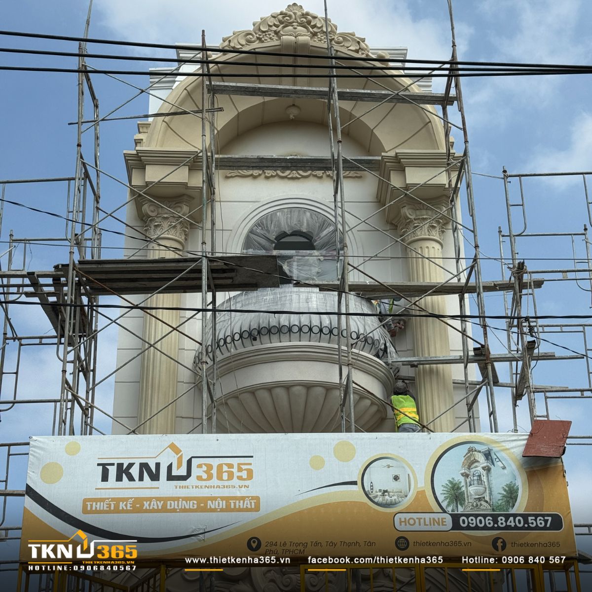 H&igrave;nh ảnh thi c&ocirc;ng ho&agrave;n thiện ph&ugrave; đi&ecirc;u mặt tiền