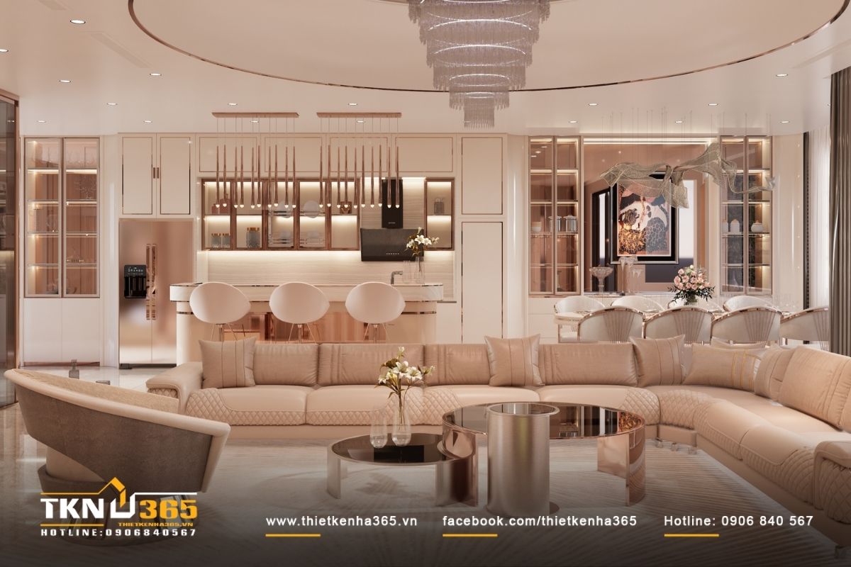 Thiết kế nội thất biệt thự 3 tầng NEO&rsquo;s Villa sử dụng ng&ocirc;n ngữ đường cong l&agrave;m điểm nhấn trung t&acirc;m