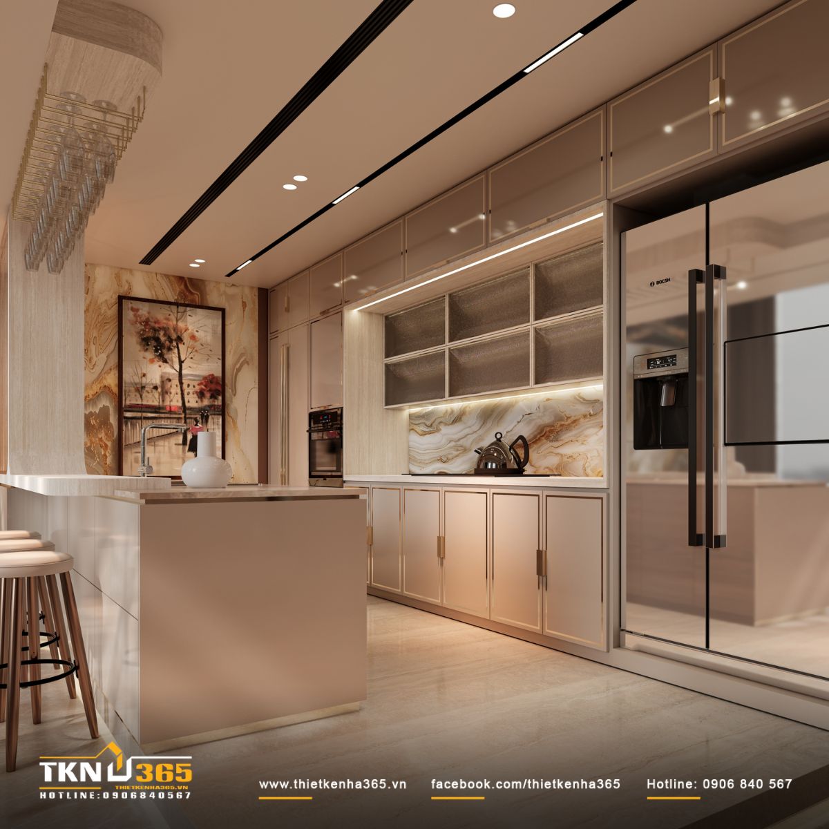 Thiết bị bếp &acirc;m tủ bố tr&iacute; liền mạch, đảm bảo c&ocirc;ng năng nhưng kh&ocirc;ng ph&aacute; vỡ tổng thể thẩm mỹ