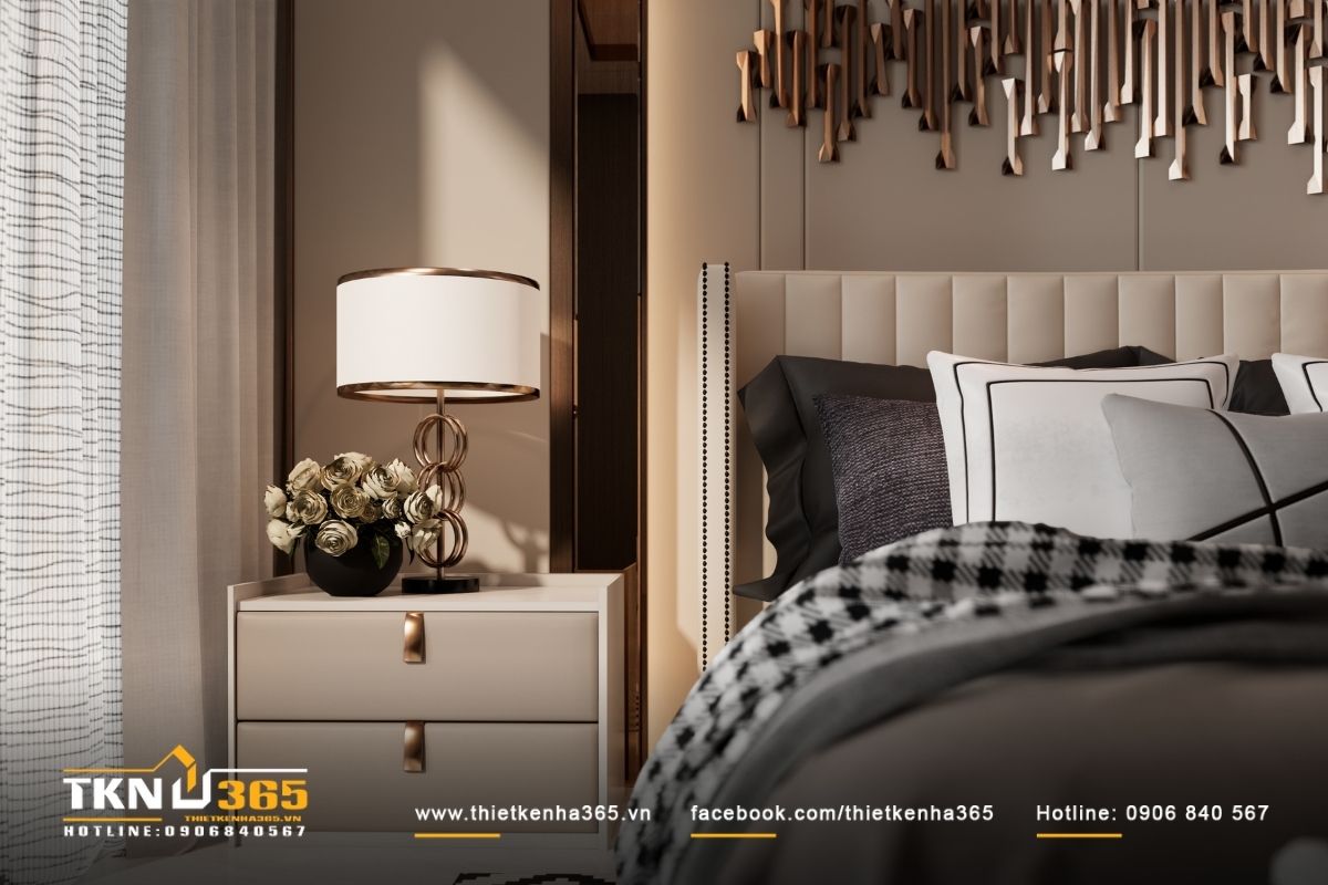 Thiết kế nội thất ph&ograve;ng ngủ biệt thự 3 tầng NEO&rsquo;s Villa sử dụng gam m&agrave;u trung t&iacute;nh chủ đạo